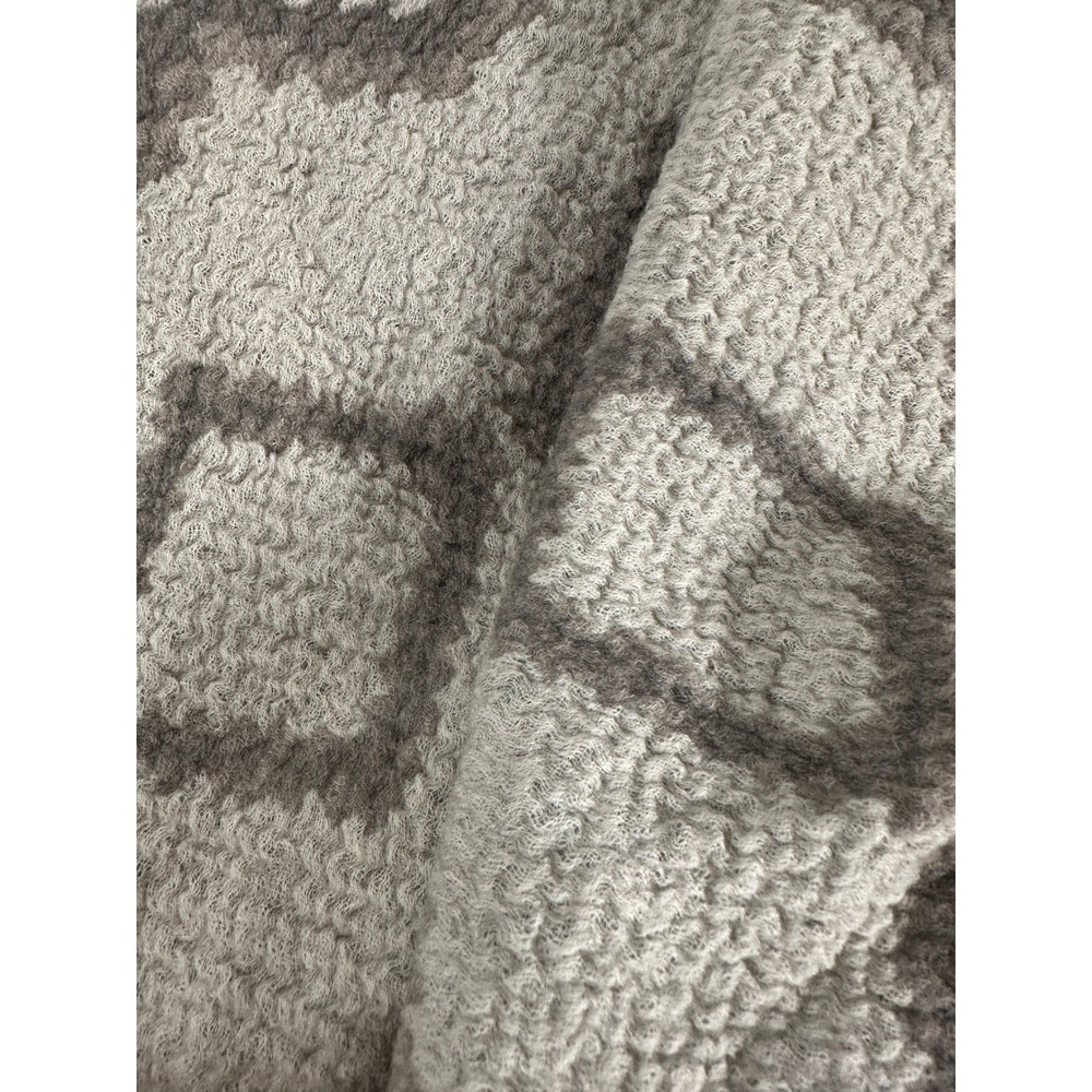 Aritzia Wilfred Wool Grey Neutral Diamond Mosaic Scarf Fringed Wrap - Picture 5 of 8